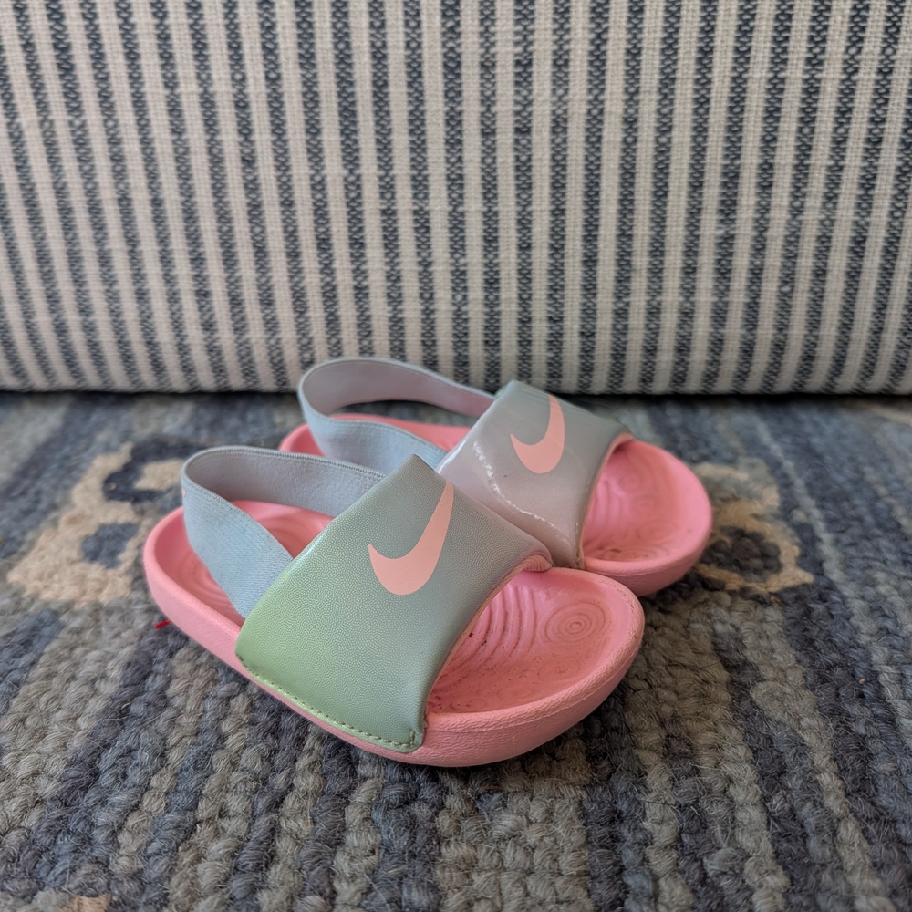 Nike Kids' Pink and Mint Slide Sandals